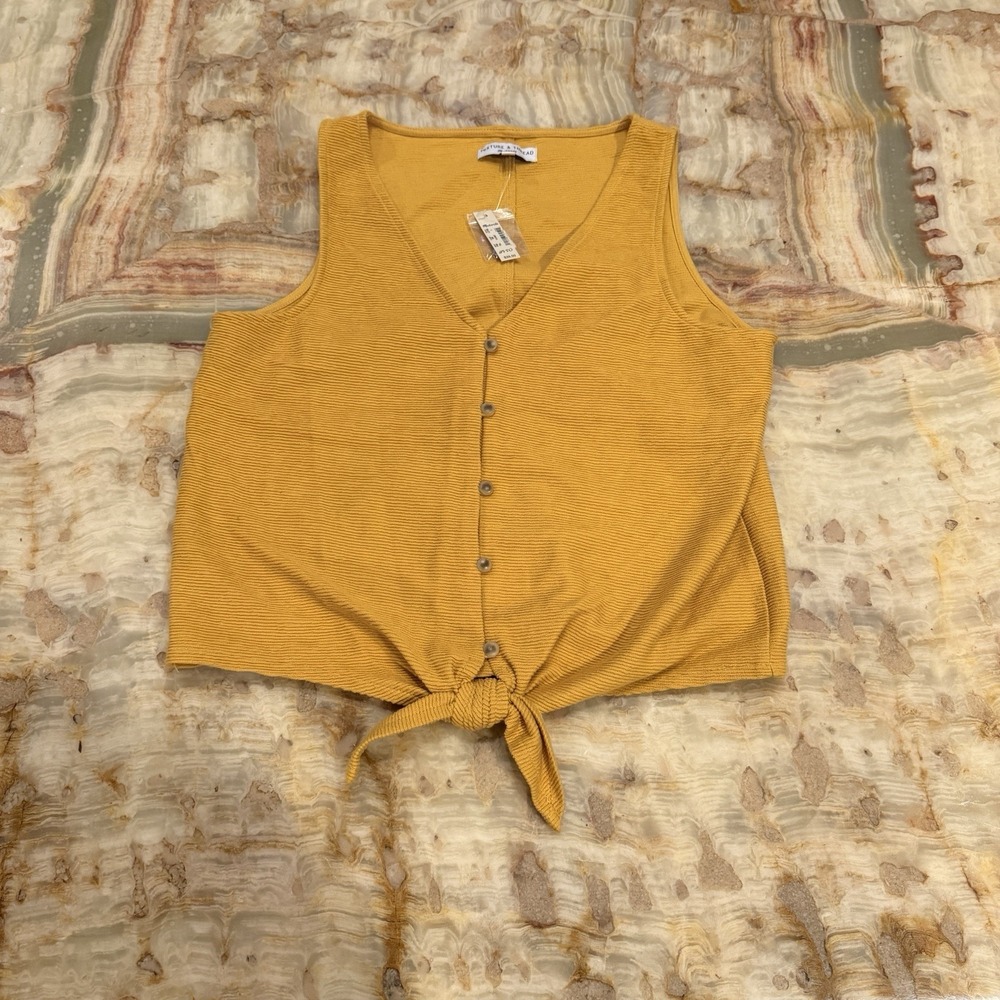 Madewell Texture & Thread Mustard Yellow Tie Front Tank Top Womens Large